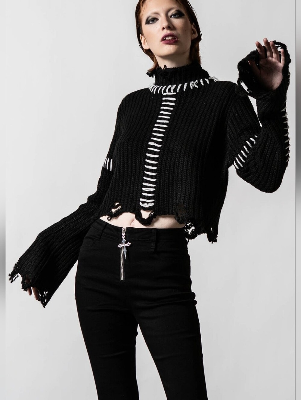 Killstar Bell Sleeves Stitch Knit Sweater